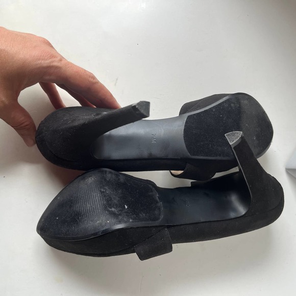 NINE WEST Saskia Strappy Platform Heels Stiletto Pumps Shoes Black Suede Leather - Picture 8 of 12